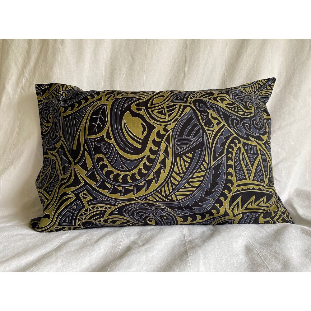 Black, Blue, & Olive Green Polynesian Motif Pillowcase | Handmade | 100% Cotton